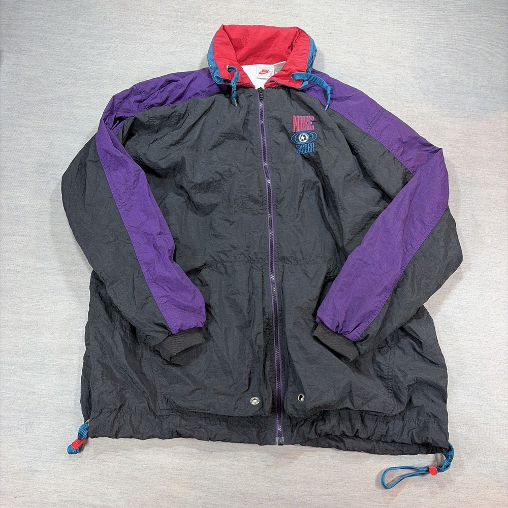 Vintage Nike Winderbreaker Jacket Xl Hideaway Hood Color Block Soccer Athletic